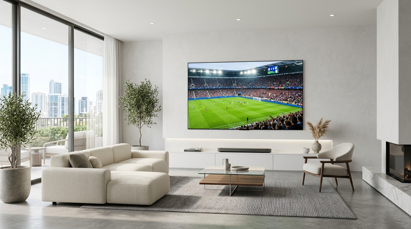 Xtreme HD IPTV Live 4K Broadcast on modern living room OLED Smart TV
